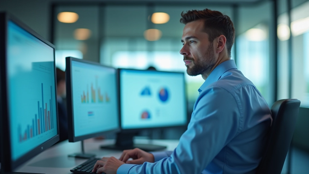 Business analyst reviewing recovery objectives and timeline charts on computer screen
