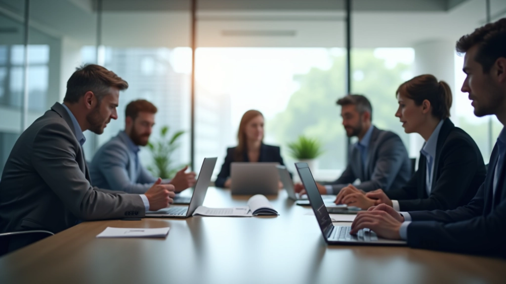 Team discussion in modern office setting
